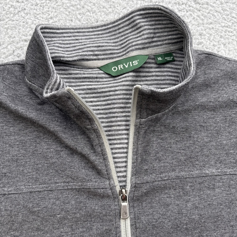 Orvis 1/4 Zip Pullover Mens XL L/S Heather Gray Casual Jacket Poly/Cotton